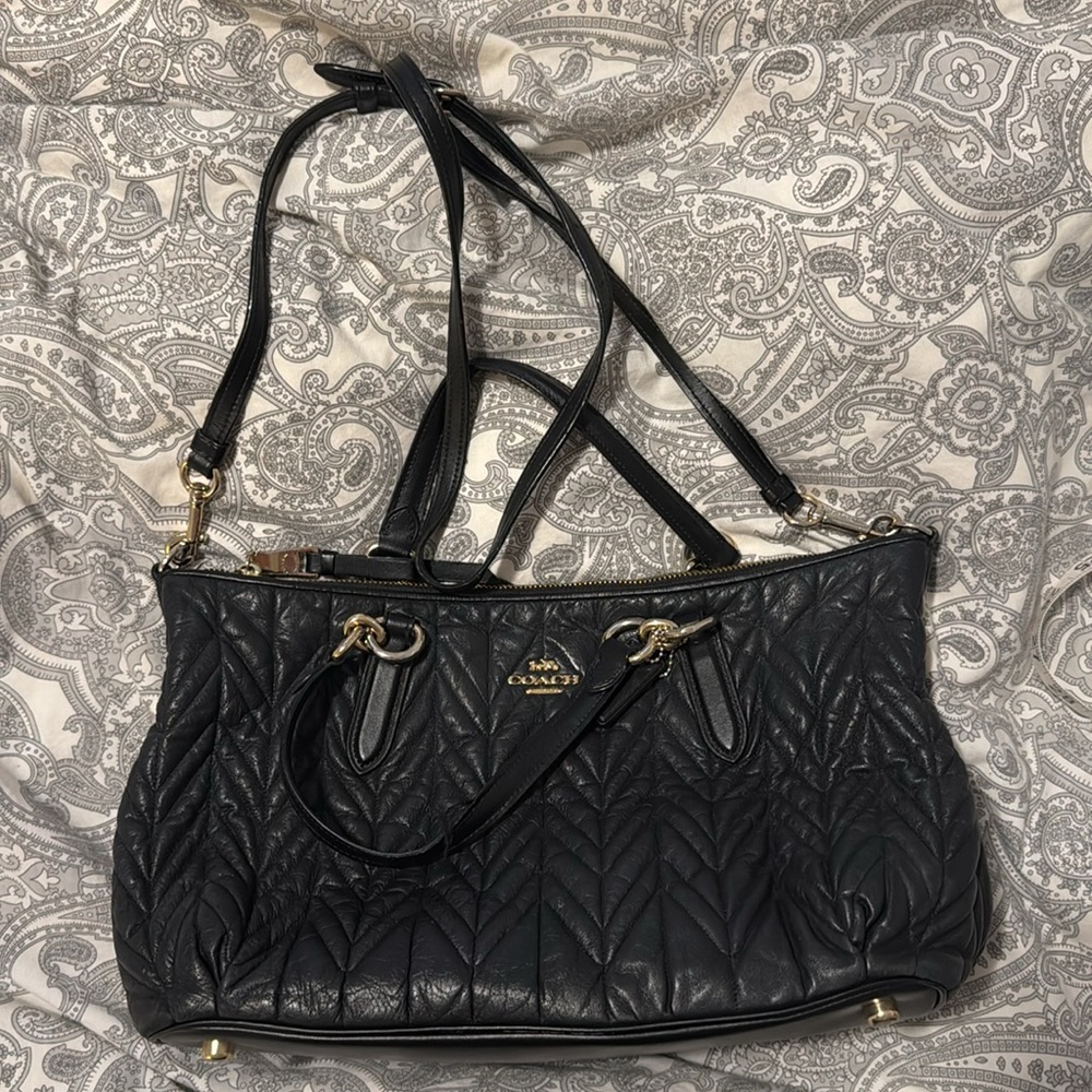 Coach model H1857-F31460- black leather chevron pattern cross-body
